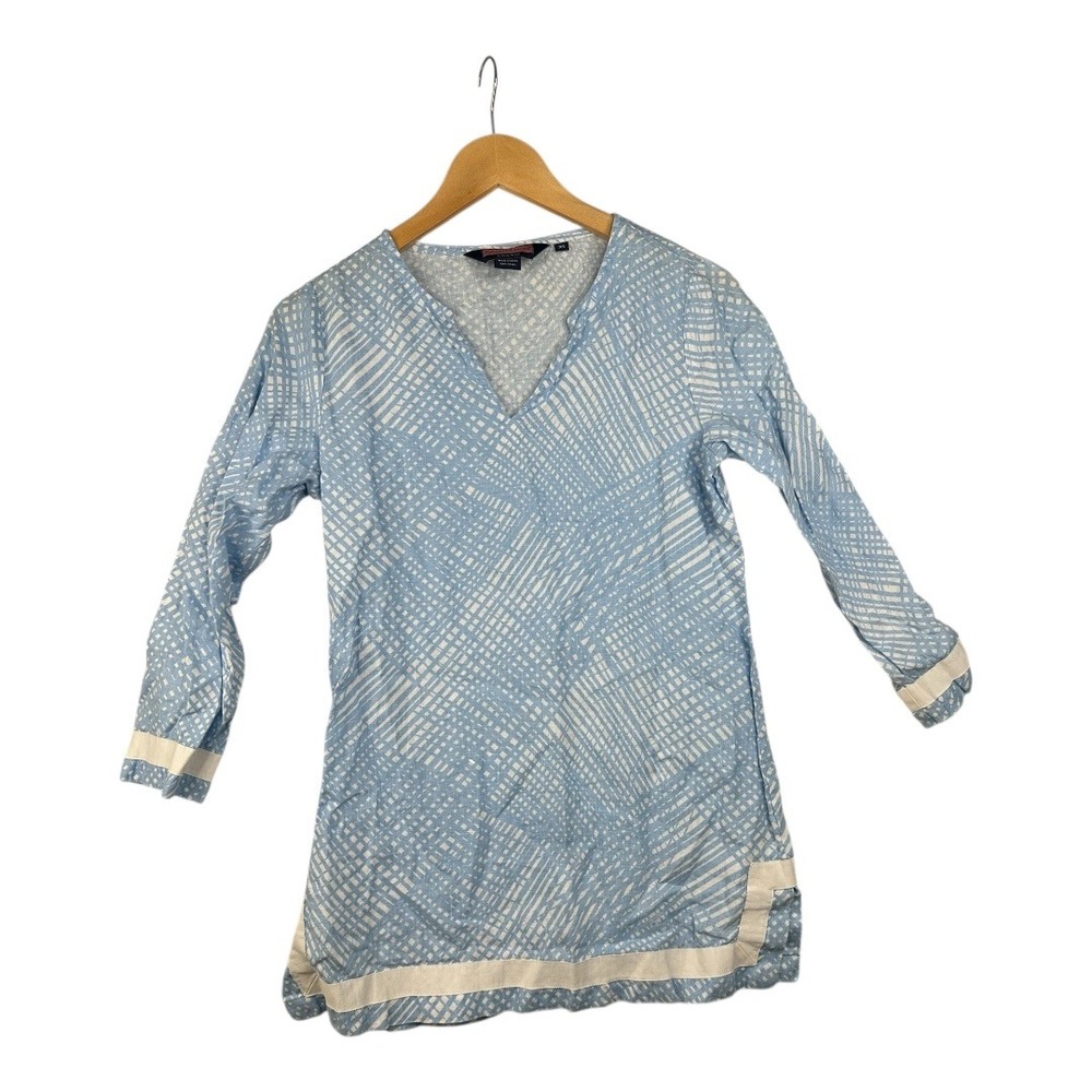 Vineyard Vines Linen 3/4 Sleeve Tunic Top size XS Blue/White